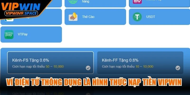 Ví điện tử thông dụng là hình thức nạp tiền VIPWIN phổ biến